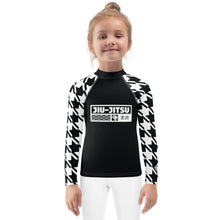 Sporty Style: Houndstooth Jiu-Jitsu Long Sleeve Rash Guard for Girls' BJJ Exclusive Girls Houndstooth Jiu-Jitsu Kids Long Sleeve Rash Guard