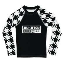 Sporty Style: Houndstooth Jiu-Jitsu Long Sleeve Rash Guard for Girls' BJJ Exclusive Girls Houndstooth Jiu-Jitsu Kids Long Sleeve Rash Guard