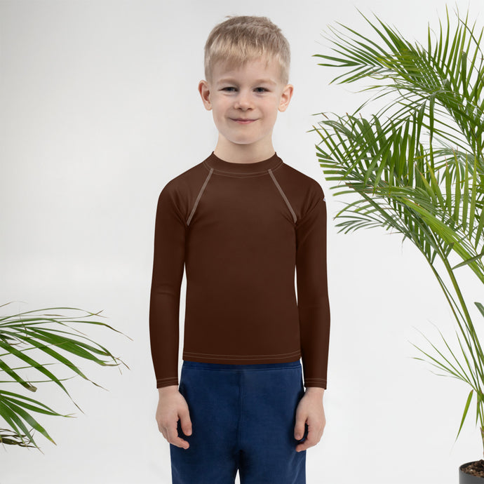 Street-Ready Shield: Long Sleeve Rash Guards for Kids Boys - Chocolate Boys Exclusive Kids Long Sleeve Solid Color