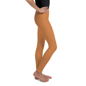 Stretchy & Durable Youth Girls Solid Color Leggings for Play & Sport - Raw Sienna