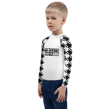 Style and Strength: Houndstooth Long Sleeve BJJ Rash Guard for Boys Boys Exclusive Houndstooth Kids Long Sleeve Rash Guard
