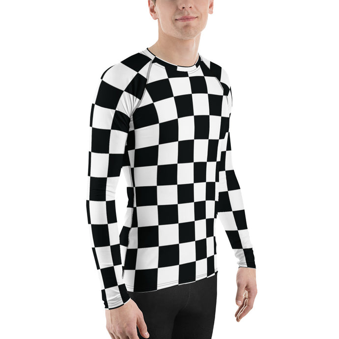 Stylish Defense: Men's Checkered Long Sleeve BJJ Rash Guard Checkered Exclusive Long Sleeve Mens Rash Guard Swimwear