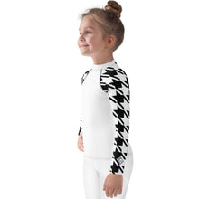 Stylish Protection: Girl's Houndstooth Long Sleeve BJJ Rash Guard Exclusive Girls Houndstooth Kids Long Sleeve Rash Guard Swimwear