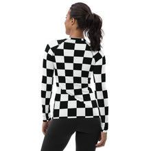 Stylish Protection: Women's Checkered Long Sleeve BJJ Rash Guard Checkered Exclusive Long Sleeve Rash Guard Swimwear Womens