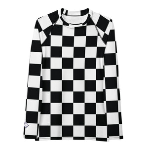 Stylish Protection: Women's Checkered Long Sleeve BJJ Rash Guard Checkered Exclusive Long Sleeve Rash Guard Swimwear Womens