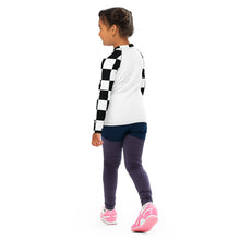 Stylish Safety: Checkered Long Sleeve Rash Guard for Girls - Blanc Checkered Exclusive Girls Kids Long Sleeve Rash Guard Swimwear