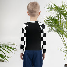 Stylish Safety: Kids Boys' Checkered Long Sleeve Rash Guard - Noir Boys Checkered Exclusive Kids Long Sleeve Rash Guard Swimwear