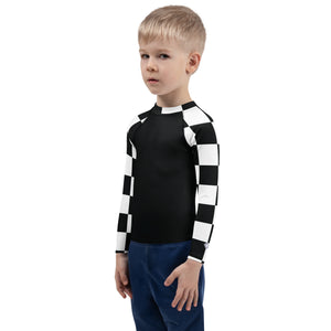 Stylish Safety: Kids Boys' Checkered Long Sleeve Rash Guard - Noir Boys Checkered Exclusive Kids Long Sleeve Rash Guard Swimwear