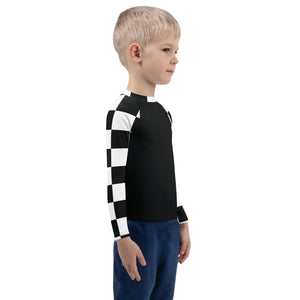 Stylish Safety: Kids Boys' Checkered Long Sleeve Rash Guard - Noir Boys Checkered Exclusive Kids Long Sleeve Rash Guard Swimwear