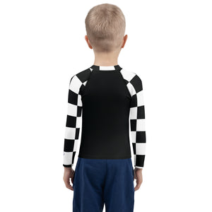 Stylish Safety: Kids Boys' Checkered Long Sleeve Rash Guard - Noir Boys Checkered Exclusive Kids Long Sleeve Rash Guard Swimwear