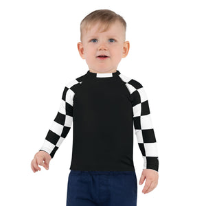 Stylish Safety: Kids Boys' Checkered Long Sleeve Rash Guard - Noir Boys Checkered Exclusive Kids Long Sleeve Rash Guard Swimwear