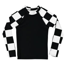 Stylish Safety: Kids Boys' Checkered Long Sleeve Rash Guard - Noir Boys Checkered Exclusive Kids Long Sleeve Rash Guard Swimwear