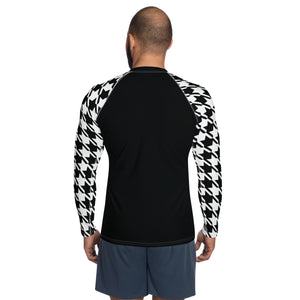 Stylish Strength: Men's Houndstooth BJJ Long Sleeve Compression Top Noir Exclusive Houndstooth Long Sleeve Mens Rash Guard Swimwear