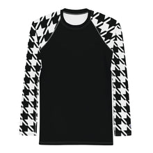 Stylish Strength: Men's Houndstooth BJJ Long Sleeve Compression Top Noir Exclusive Houndstooth Long Sleeve Mens Rash Guard Swimwear