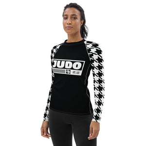 Stylish Support: Long Sleeve Judo Houndstooth BJJ Rash Guard for Women Noir Exclusive Houndstooth Judo Long Sleeve Rash Guard Womens
