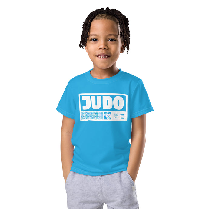 Summer Adventure: Boy's Short Sleeve Judo Rash Guard - Cyan Boys Exclusive Judo Kids Rash Guard Short Sleeve