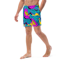 Summer Blossoms: Men's Dahlia Print 001 Swim Trunks Exclusive Mens Shorts Swimwear