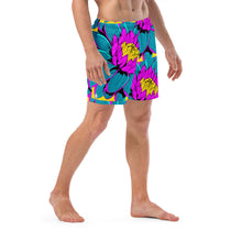 Summer Blossoms: Men's Dahlia Print 001 Swim Trunks Exclusive Mens Shorts Swimwear