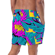 Summer Blossoms: Men's Dahlia Print 001 Swim Trunks Exclusive Mens Shorts Swimwear