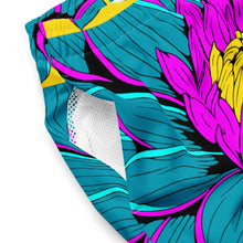 Summer Blossoms: Men's Dahlia Print 001 Swim Trunks Exclusive Mens Shorts Swimwear