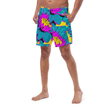 Summer Blossoms: Men's Dahlia Print 001 Swim Trunks Exclusive Mens Shorts Swimwear