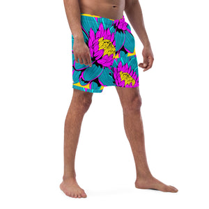 Summer Blossoms: Men's Dahlia Print 001 Swim Trunks Exclusive Mens Shorts Swimwear