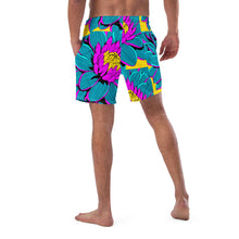 Summer Blossoms: Men's Dahlia Print 001 Swim Trunks Exclusive Mens Shorts Swimwear