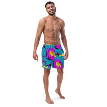 Summer Blossoms: Men's Dahlia Print 001 Swim Trunks Exclusive Mens Shorts Swimwear