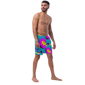 Summer Blossoms: Men's Dahlia Print 001 Swim Trunks Exclusive Mens Shorts Swimwear