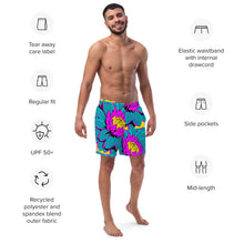 Summer Blossoms: Men's Dahlia Print 001 Swim Trunks Exclusive Mens Shorts Swimwear