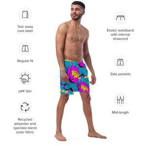 Summer Blossoms: Men's Dahlia Print 001 Swim Trunks Exclusive Mens Shorts Swimwear