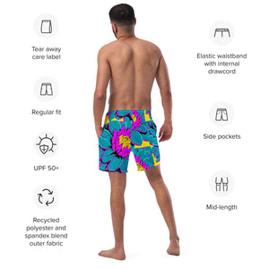 Summer Blossoms: Men's Dahlia Print 001 Swim Trunks Exclusive Mens Shorts Swimwear