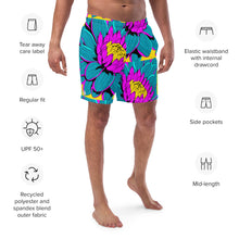 Summer Blossoms: Men's Dahlia Print 001 Swim Trunks Exclusive Mens Shorts Swimwear