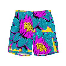 Summer Blossoms: Men's Dahlia Print 001 Swim Trunks Exclusive Mens Shorts Swimwear