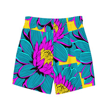 Summer Blossoms: Men's Dahlia Print 001 Swim Trunks Exclusive Mens Shorts Swimwear