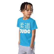 Summer Fun: Boy's Short Sleeve Classic Judo Rash Guard - Cyan Boys Exclusive Judo Kids Rash Guard Short Sleeve