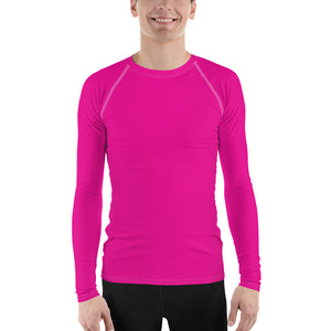 Sun-Ready Style: Men's Solid Color Long Sleeve Rash Guard - Hollywood Cerise Exclusive Long Sleeve Mens Rash Guard Solid Color Swimwear