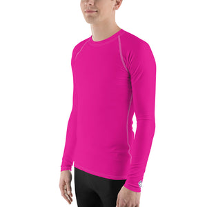 Sun-Ready Style: Men's Solid Color Long Sleeve Rash Guard - Hollywood Cerise Exclusive Long Sleeve Mens Rash Guard Solid Color Swimwear