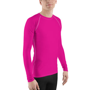 Sun-Ready Style: Men's Solid Color Long Sleeve Rash Guard - Hollywood Cerise Exclusive Long Sleeve Mens Rash Guard Solid Color Swimwear