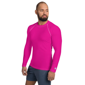 Sun-Ready Style: Men's Solid Color Long Sleeve Rash Guard - Hollywood Cerise Exclusive Long Sleeve Mens Rash Guard Solid Color Swimwear