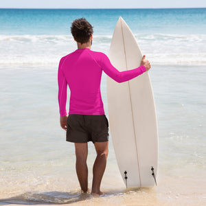 Sun-Ready Style: Men's Solid Color Long Sleeve Rash Guard - Hollywood Cerise Exclusive Long Sleeve Mens Rash Guard Solid Color Swimwear