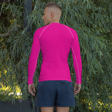 Sun-Ready Style: Men's Solid Color Long Sleeve Rash Guard - Hollywood Cerise Exclusive Long Sleeve Mens Rash Guard Solid Color Swimwear