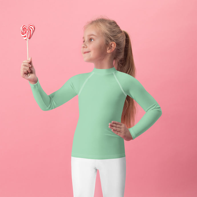 Sunny Days: Girls' Solid Color Rash Guards with Long Sleeves - Vista Blue Exclusive Girls Kids Long Sleeve Rash Guard Solid Color
