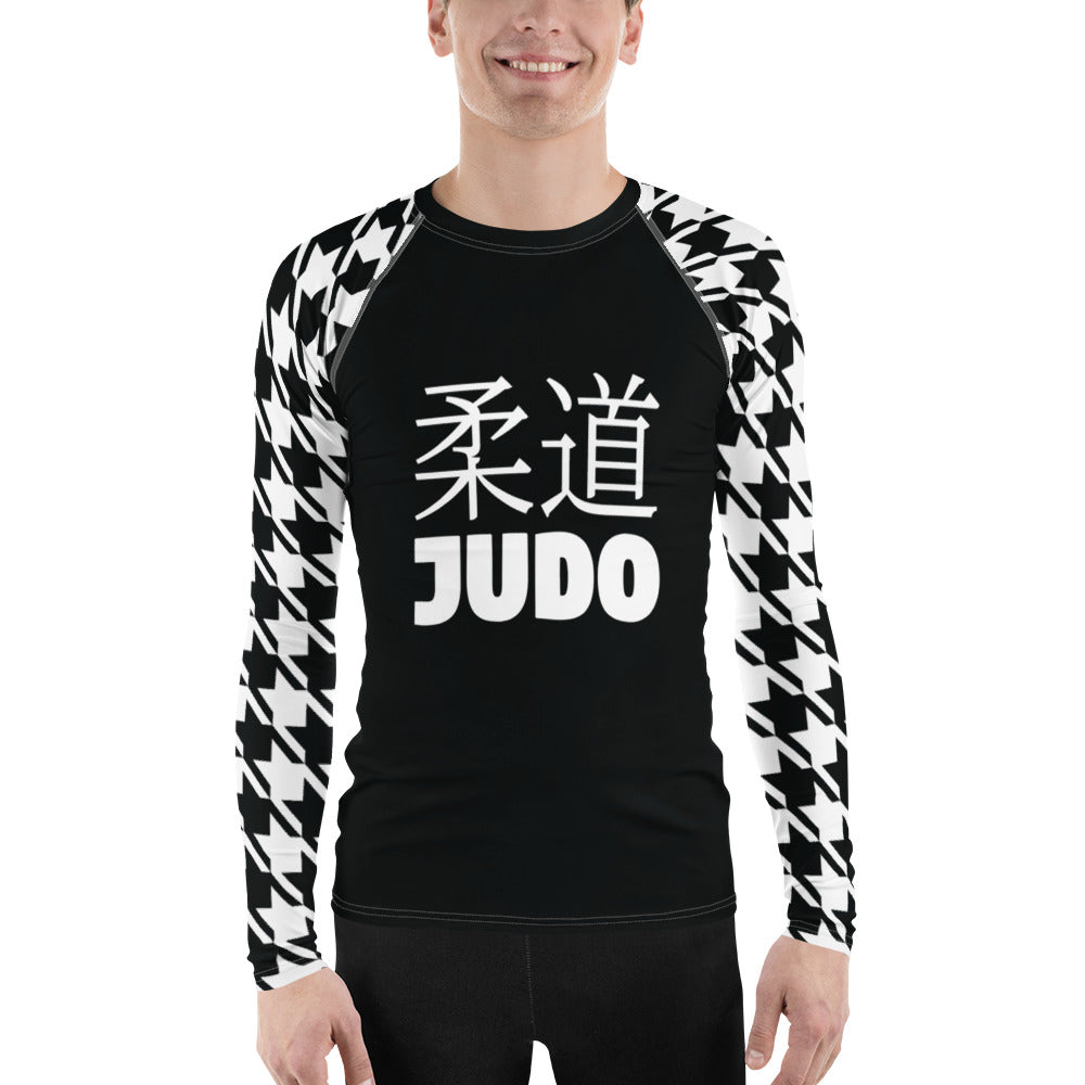 Tactical Triumph: Long Sleeve Classic Judo Houndstooth BJJ Rash Guard for Men Noir Exclusive Houndstooth Judo Long Sleeve Mens Rash Guard