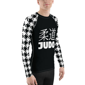 Tactical Triumph: Long Sleeve Classic Judo Houndstooth BJJ Rash Guard for Men Noir Exclusive Houndstooth Judo Long Sleeve Mens Rash Guard