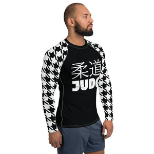 Tactical Triumph: Long Sleeve Classic Judo Houndstooth BJJ Rash Guard for Men Noir Exclusive Houndstooth Judo Long Sleeve Mens Rash Guard