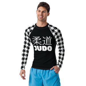 Tactical Triumph: Long Sleeve Classic Judo Houndstooth BJJ Rash Guard for Men Noir Exclusive Houndstooth Judo Long Sleeve Mens Rash Guard