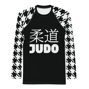 Tactical Triumph: Long Sleeve Classic Judo Houndstooth BJJ Rash Guard for Men Noir Exclusive Houndstooth Judo Long Sleeve Mens Rash Guard