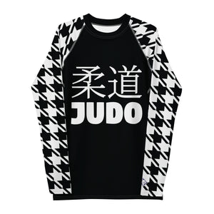 Tactical Triumph: Long Sleeve Classic Judo Houndstooth BJJ Rash Guard for Men Noir Exclusive Houndstooth Judo Long Sleeve Mens Rash Guard