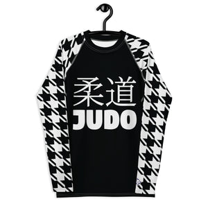 Tactical Triumph: Long Sleeve Classic Judo Houndstooth BJJ Rash Guard for Men Noir Exclusive Houndstooth Judo Long Sleeve Mens Rash Guard